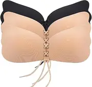 [Syiwidii] 3 Pairs Sticky Bra Push Up Invisible Backless Lace Up Silicone Reusable Adhesive Bra for Women Nipple Covers