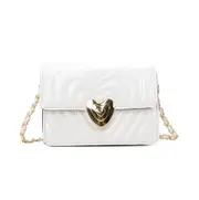 Heart Lock Love Sewing Thread PU Leather Single Shoulder Bag Ladies Handbag Messenger Bag (White)