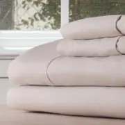 4-Piece Bone Solid 75 Thread Count Polyester Queen Sheet Set