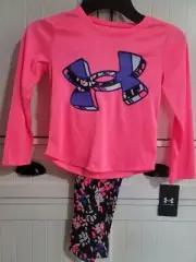 Girls Kids Youth UNDER ARMOUR Long Sleeve Shirt Pant Set Size 12M Pink Punk