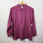 Kate Hill Linen Button-Front Shirt Top Mauve Roll-tab Sleeve NEW Medium Petite