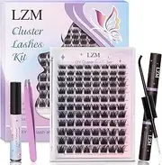 Eyelash extensions set, LZM lash extension Fluffy D curl with eyelash glue and sealer, tweezers, glue removal, for beginners DIY lashes at home (Fluffy-01)