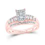 10K Rose Gold Round Diamond Cluster Bridal Wedding Engagement Ring 1/2 Cttw