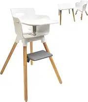 Beideli 6-in-1 Baby High Chair, Convertible Highchair for Babies & Toddlers, Adjustable Table & Chair Set, Beech Wooden Baby Chair with Removable Tray & Footrest (White)