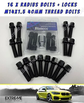 Black Alloy Wheel Bolts Fi Vw Amarok Arteon Beetle Golf M14x1.5 x16 + Locks 40mm