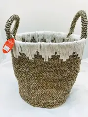 Braided Basket with Rope in Natural/White - Opalhouse 11x15" Woven Basket