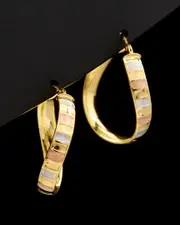 14K Tri-Tone Italian Gold Satin Finish Twist Hoops