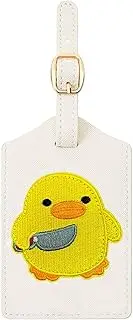 [BestEioyo] Luggage Tag for Suitcase, Embroidered Letter Unique Leather Bag Tags Identifiers Privacy Cover ID Label for Women Men Kids Girls Cruise Airport Travel, Duck