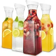 HOMIEST 1500ml Square Carafes Plastic Juice Carafe with Lids (Set of 4) 50 oz Carafes for Mimosa Bar, Drink Pitcher with Lid, Water Bottle, Milk Container, Clear Beverage Containers for Fridge