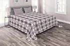 Mauve Quilted Coverlet & Pillow Shams Set, Eastern Mosaic Quirky Print