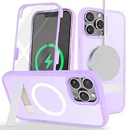 Cavor for iPhone 13 Pro Max Case 6.7'' 360° Full Body Protective Case with Kickstand and Built-in Screen Protector Clear TPU PC Bumper Support Magsafe Charging Shockproof Phone Cover-Purple