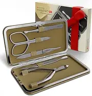 Suvorna Manipro p50 Premium 5 Pcs Manicure Kit Case In Sand Finished Stainless Steel, (Cuticle Nipper, Nail Scissor, Cuticle Pusher, Tweezers & Nail Filer) Perfect little Gift set.