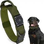 Tactical AirTag Dog Collar, 100% Waterproof Integrated Apple Air Tag Dog Collars with Hard PC AirTag Holder, Adjustable Military Collar with Handle, GPS Dog Collar for Medium Large Dogs