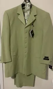 Lucci Mens Green 4Pc Pant Suit- Blazer/Vest Size 50L & Pants Size 44x30 NWT MZZ1