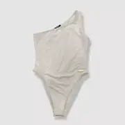 $815 Balmain Women's White One Shoulder One Piece Swimsuit Size 44