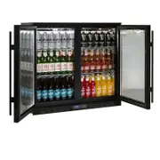 Rhino Commercial Under Bench Black Glass Double Door Bar Fridge Energy Efficient