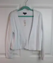 NWT Talbots White Open Front Cropped Ruffle Hem Lightweight Ribbed Cardigan XS