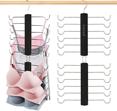 Tank Top Hanger, Bra Hangers Wooden 360° Rotating Non-Slip 24 Metal Hooks Space