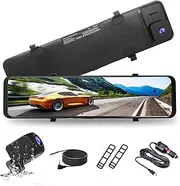 12 '' 4K(Interpolation) Rearview Mirror, car Dual Dash cam Camera, Front and Rear Video Recorder, Interconnection, Front and Rear DVR, Full Screen Screen, Collision Detection, Reverse Image