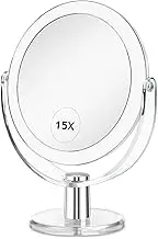 CLSEVXY Vanity Mirror Makeup Mirror with Stand, 1X/15X Magnification Double Sided 360 Degree Swivel Magnifying Mirror, 6.25 Inch Portable Table Desk Counter top Mirror Bathroom Shaving Mirror