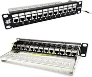 12 Port Patch Panel Cat6A Inline Keystone, Feedthrough Coupler Patch Panel 10-Inch with Cable Support, Fully Loaded Pass Through Jacks, 1U Network Patch Panel Compatible Cat7, Cat6, Cat6A, Cat5e