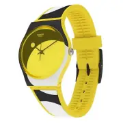 Swatch Unisex Watch D-Form Quartz Black and Yellow Dial Silicone Strap GJ139