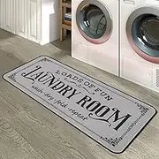 Farmhouse Laundry Room Rug 20"x47" Non Slip Floor Mat Runner Rugs for Kitchen Bathroom Hallway Laundry Room Decor, Light Grey