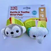 Bright Starts Rattle & Teether Wrist Pals Toy - Monkey & Elephant NEW FREE SHIP