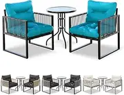 ALFORDSON Patio Bistro Set with 2X Lounge Chairs & R60x70cm Coffee Table, Rust-Resistant Steel Frame Outdoor Dining Conversation Set for Patio, Garden & Poolside, Black Blue Color