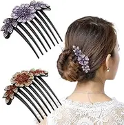 Yusier 2 PCS Flower Rhinestone Hair Comb for Women Hairpin Side Comb Headdress Bridal Wedding Hair Accessories (A)