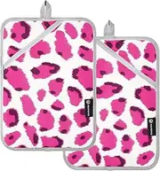 AIXIWAWA Purple White Leopard Pot Holders 2 Pack, Insulated Heat Resistant Hot Pads Oven Mitts with Pocket for Kitchen Cooking Baking 7x9.8 in