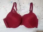 Auden Lace Push-Up Bra Womens 44C Underwire Plunge Padded Red Lace Overlay