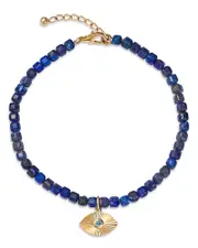 Bloomingdale's Fine Collection London Blue Topaz & Lapis Lazuli Bead Evil Eye Charm Bracelet in 14K Yellow Gold