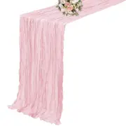 90 x 300cm Cheesecloth Long Table Runner with Boho Rustic Gauze-Pink