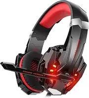 KOTION EACH G9000 Headset 3.5mm Gaming Headphone Earphone with Microphone LED Light for Laptop Tablet/Mobile Phones/PS4 (Black Red)