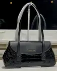 MICHAEL KORS KATYA MEDIUM FLAP SHOULDER BAG MK BLACK CROC PATENT LEATHER GOLD