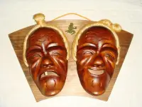 在飛比找Yahoo!奇摩拍賣優惠-日本石垣市 老公公 老婆婆 木頭面具 掛飾