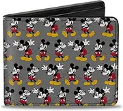 [Buckle-Down] Men's Disney Wallet, Bifold, Nerdy Mickey Mouse 3 Pose Stripe Gray, Vegan Leather, Multicolor, Standard Size, Multicolor