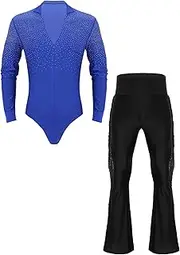 [TiaoBug] Men Ballet Ballroom Dance Shirt Set 2 Pcs Latin Dance Outfit Tango Rumba Dance Leotard