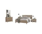 Queen Bed Frames 4 Pieces Bedroom Suite Natural Wood Like Mdf Structure Queen Size Oak Colour Bedside Table & Dresser