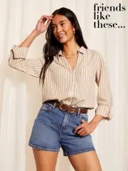 Friends Like These Brown Long Sleeve Button Through Shirt with Linen (AN6709) | $74