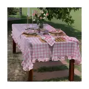BLUE FLOWER CO Premium 100% Pure Linen Tablecloth 60"x120" Rectangle, Pink Bu...