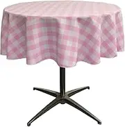 LA Linen Poly Checkered Round Tablecloth, 51-Inch, Pink/White