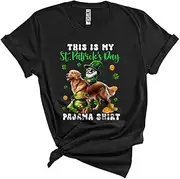 [Generic] This is My St. Patrick's Day Pajama Shirt, Lovely Gnome Riding Golden Retriever, Shamrocks Unisex T-Shirt