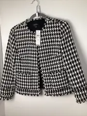 ANN TAYLOR NWT $198 Fringe Tweed Textured Lined Houndstooth Jacket Top Size 0