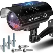 Retoo Dummy Solar Security Camera Outdoor and Indoor Wireless CCD Camera with Flashing LED Weatherproof Black