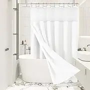 FLORIST Ombre Linen Textured Shower Curtain Double Layer Hotel Luxury Bathroom Heavy Textured Mesh Top Shower Curtain Waterproof & Washable, Heavyweight Fabric & Mesh Top Window - 72x72