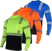 VENDACE 3pcs Safety T Shirts Reflective High Visibility Hi Vis Long Sleeve Construction Work Shirts for Men