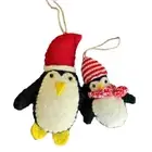 2 Penguin Ornament Wool Animal Snow Scarf Soft Fabric West Elm Christmas Birds