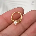 Moissanite Diamond Miligrain Daith Piercing, Prong Set Nose Ring in 14K Gold